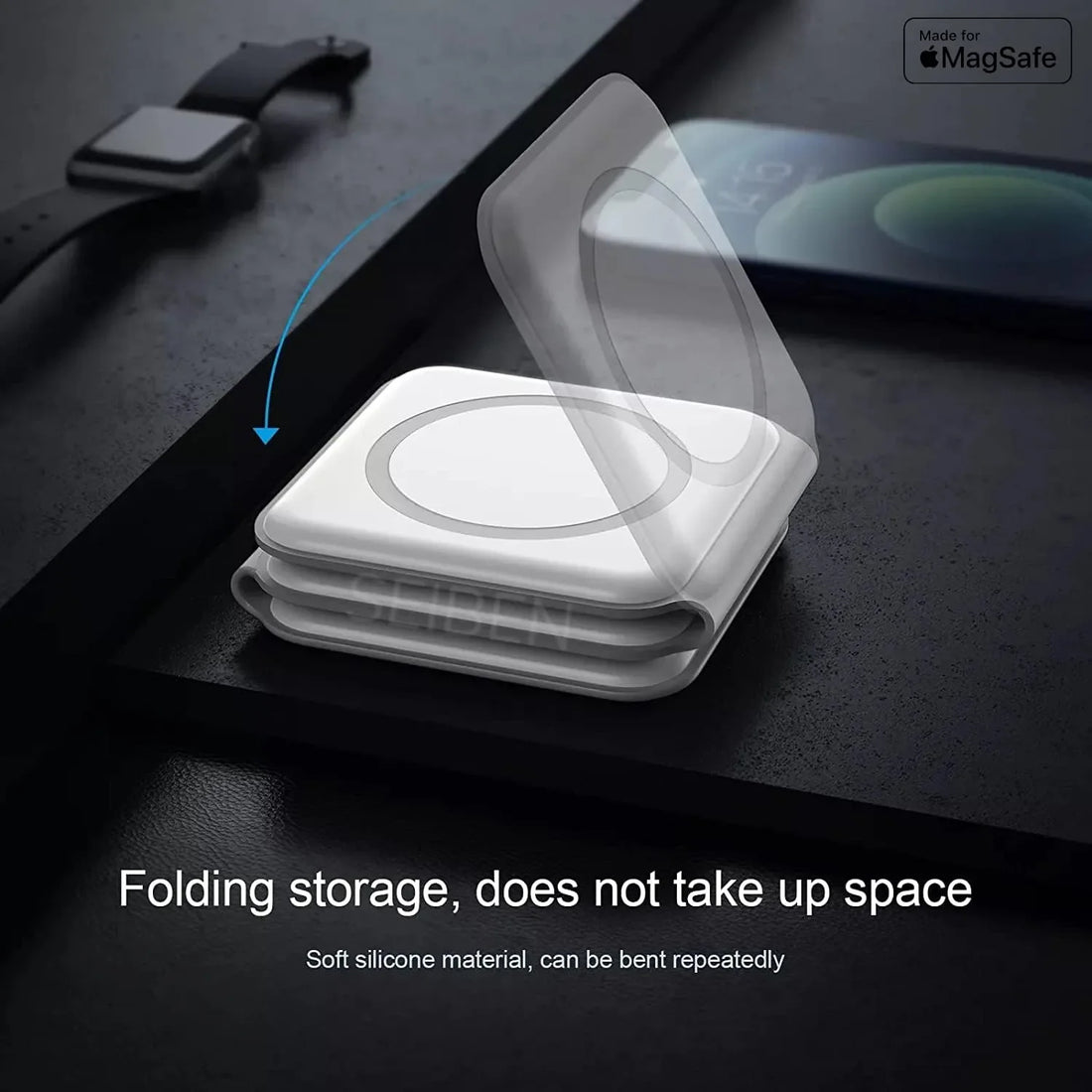 Magnetic Folding Mag-Safe Compatible with iPhone 16 to 12 Series | Compatible with only Apple Watch Series | AirPods 2, 3, Pro | 23W Charging | Wireless Charger - Pearl White - Kalesh Monk