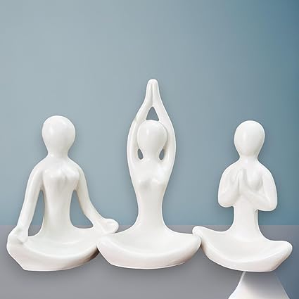 Yoga Girl Statue | Set of 3 | Minimalist Ceramic Meditation Thinker Sculpture | Decorative | Yoga Statues - Kalesh Monk