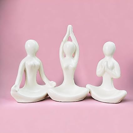 Yoga Girl Statue | Set of 3 | Minimalist Ceramic Meditation Thinker Sculpture | Decorative | Yoga Statues - Kalesh Monk