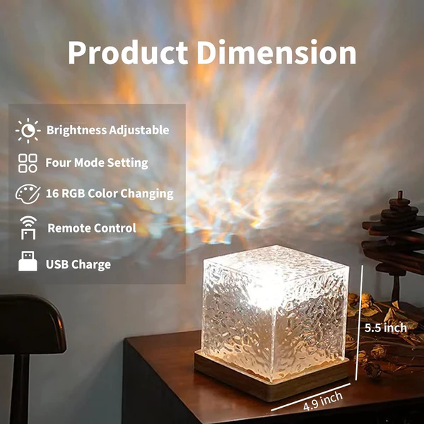 Dynamic Rotating Water Ripple Night Light, Color Changing Crystal Lamp with Remote - Kalesh Monk
