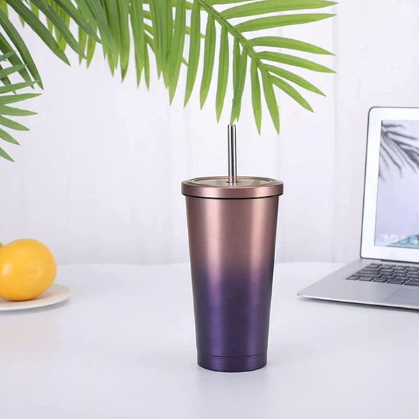 Double Wall Vacuum Insulated Tumbler with Steel Straw & Lid – Leakproof, Travel-Friendly, 500ml - Kalesh Monk