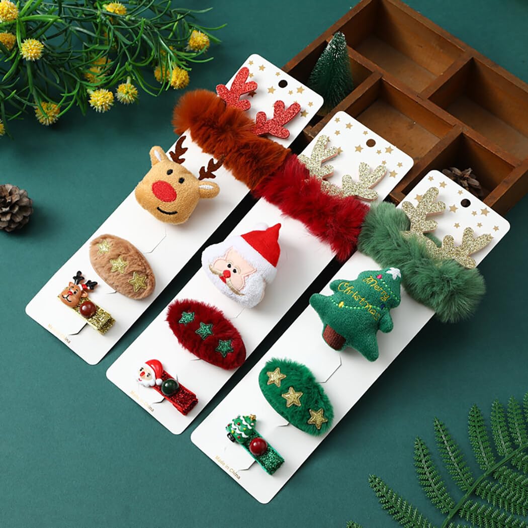 Festive 4-Piece Hair Clip Set: Christmas Themed Decorative Accessories with Santa, Reindeer, and Tree