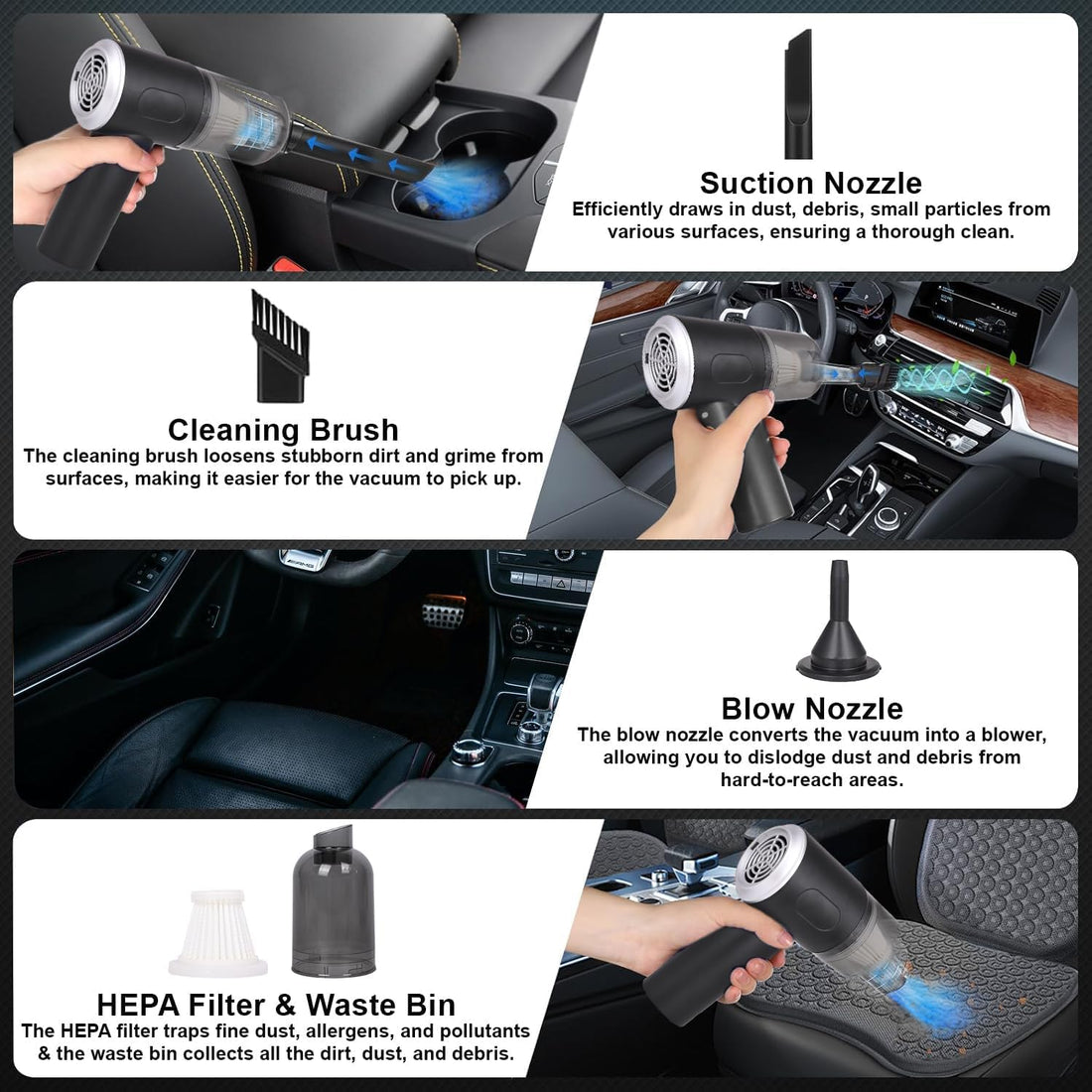 3-in-1 Portable Vacuum Cleaner with Blower | Wireless Handheld Cleaner for Car & Camping Use