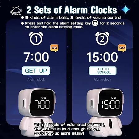 Astronaut Cute Emotions Digital Alarm Clock, Kids LED Electronic Clock Snooze Mode, Loud Volume Timer Clock For Children - Kalesh Monk