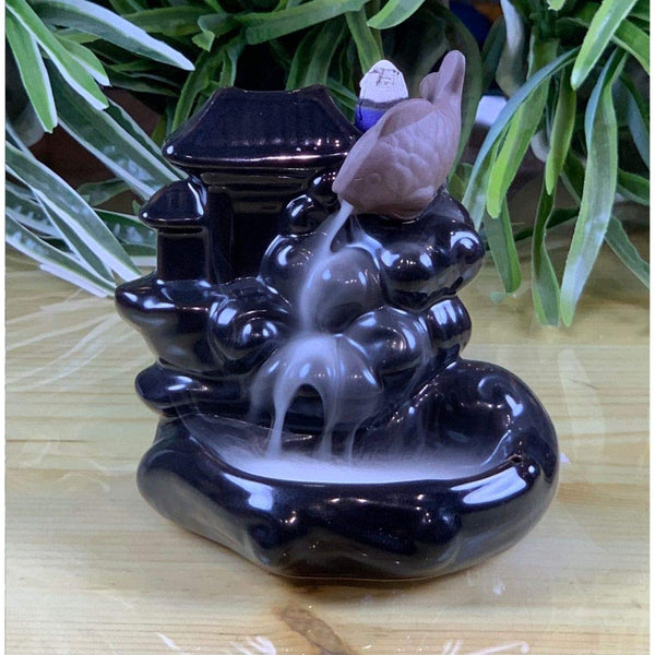 Fish Design Fountain Smoke Backflow Burner With 100 Cones - Kalesh Monk