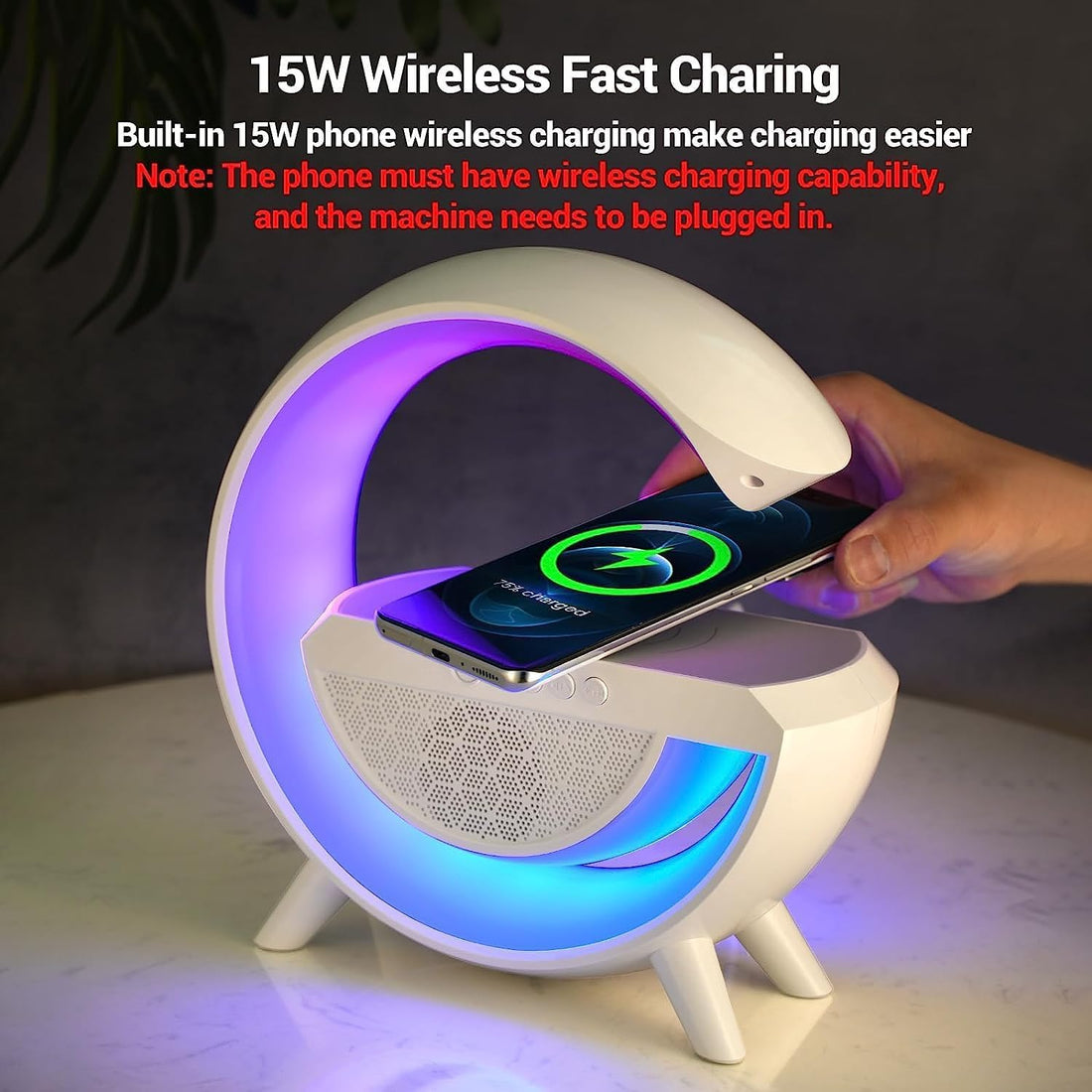 G Speaker Lamp - APP Control 3-in-1 Bluetooth Speaker with Wireless Charging, RGB Light, Sunrise Alarm Clock for Bedroom - Kalesh Monk