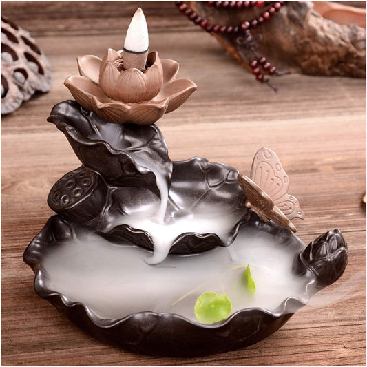 Lotus Ceramic Incense Cone Backflow Waterfall Burner