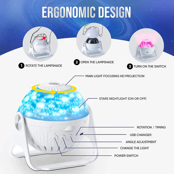 6 in 1 Galaxy Projector for Bedroom, Planetarium 360° Rotating Star Projector for Kids Room - Kalesh Monk