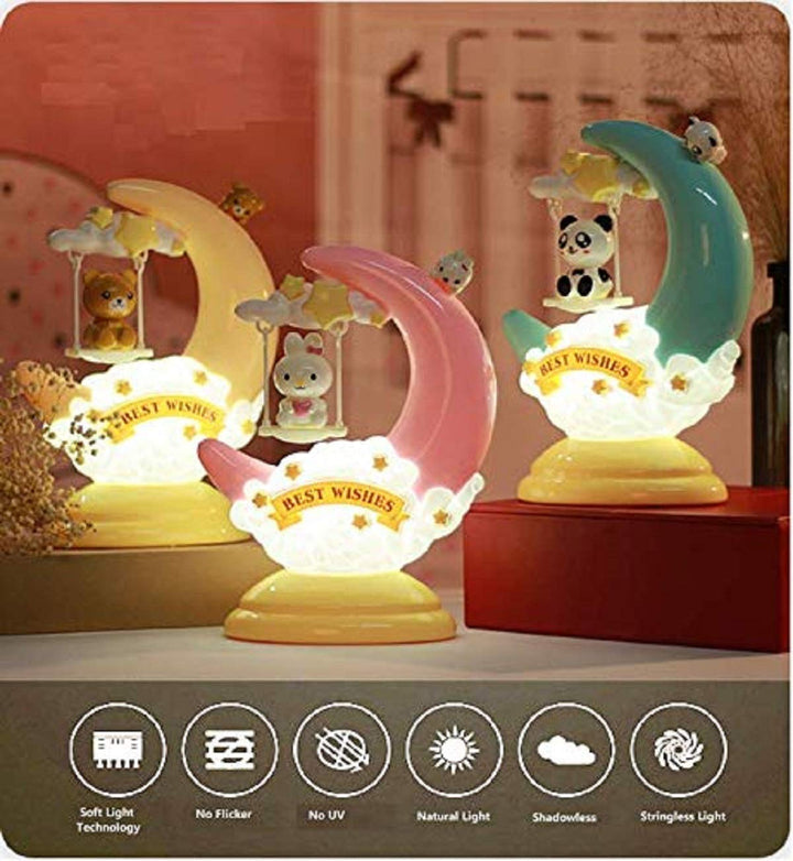 Moon Cartoon LED Soft Light Desk Table Lamp for Kids & Baby (Blue) - Kalesh Monk