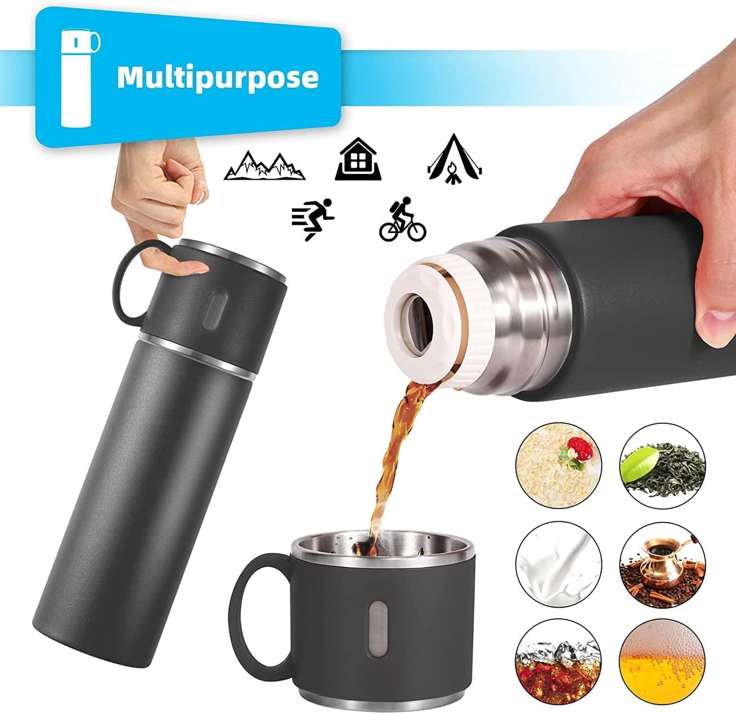 Water Bottle Flasks, Stainless Steel, Leak-Proof Thermos