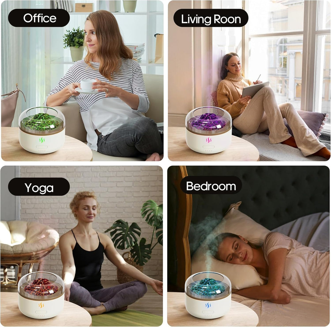 Volcano Flame Aromatherapy Humidifier for Home | Ultrasonic Essential Oil Aroma Diffuser