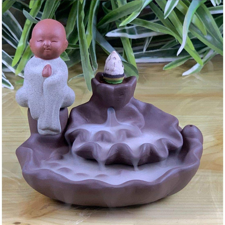 Ceramic Smoke Fountain (11 x 12 x 8 cm, Brown) - Kalesh Monk