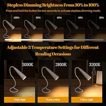 Book Light for Reading, Rechargeable With 3 Colors Stepless Dimming Memory Function for Reading and Night light - Kalesh Monk
