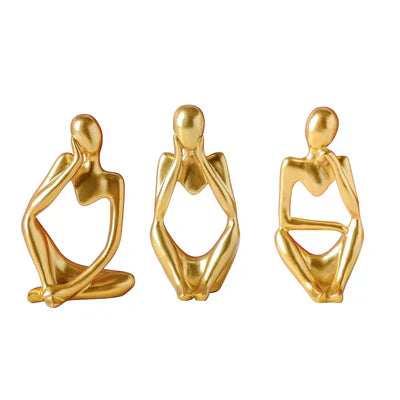 TIED RIBBONS Set of 3 Modern Art Man Showpiece Abstract Thinker Statue for Home Decor Items Decorative Showpiece - 13 cm - Kalesh Monk