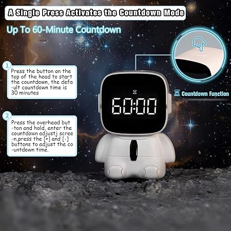 Astronaut Cute Emotions Digital Alarm Clock, Kids LED Electronic Clock Snooze Mode, Loud Volume Timer Clock For Children - Kalesh Monk