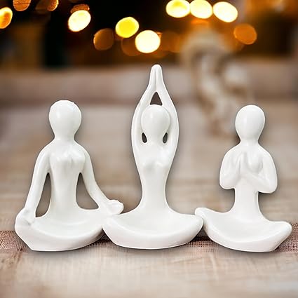 Yoga Girl Statue | Set of 3 | Minimalist Ceramic Meditation Thinker Sculpture | Decorative | Yoga Statues - Kalesh Monk