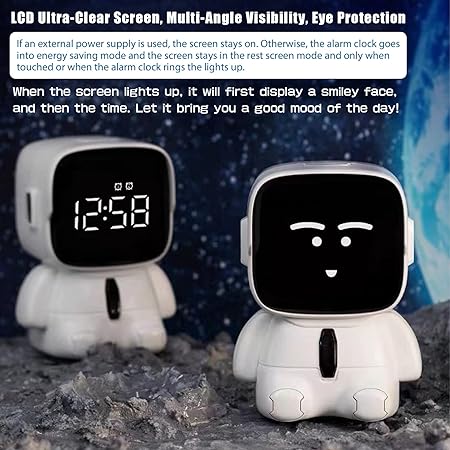 Astronaut Cute Emotions Digital Alarm Clock, Kids LED Electronic Clock Snooze Mode, Loud Volume Timer Clock For Children - Kalesh Monk