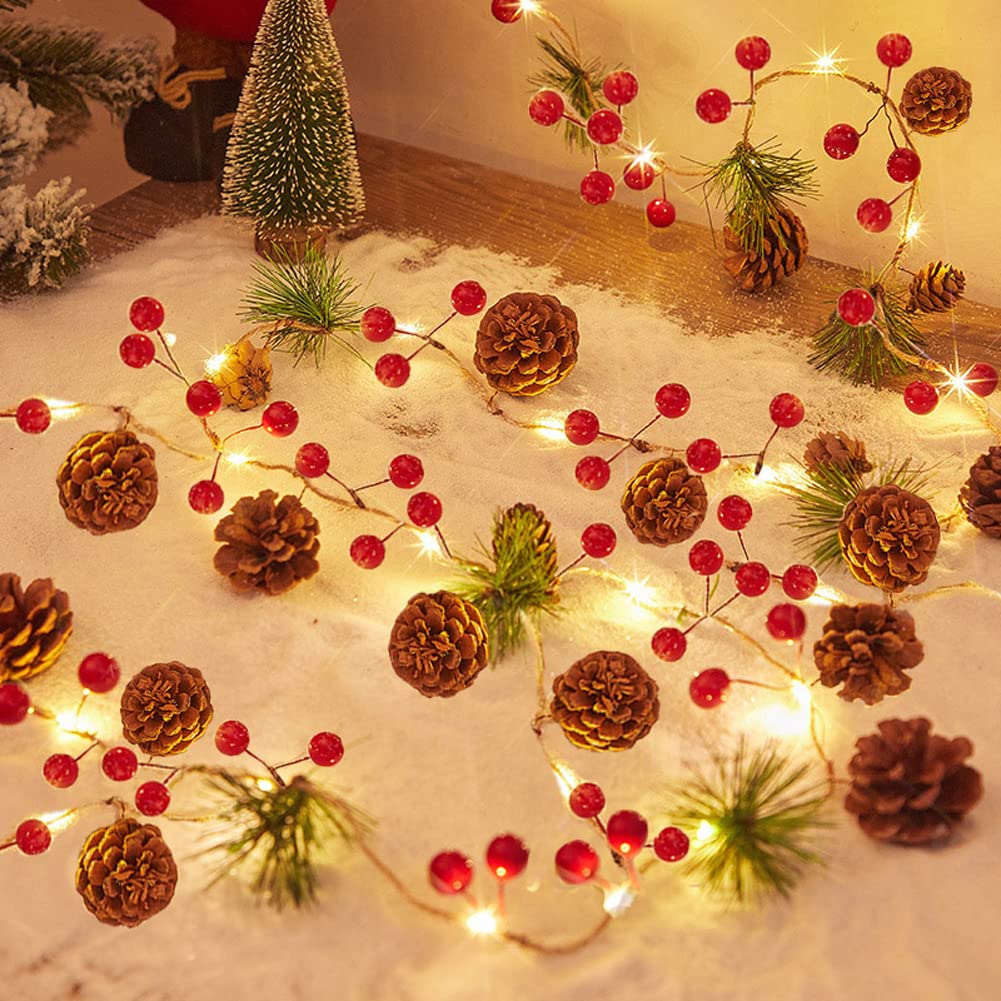 Christmas Lights, Fairy Lights, Decoration Pinecone Berries Indoor and Outdoor Christmas Tree Lights