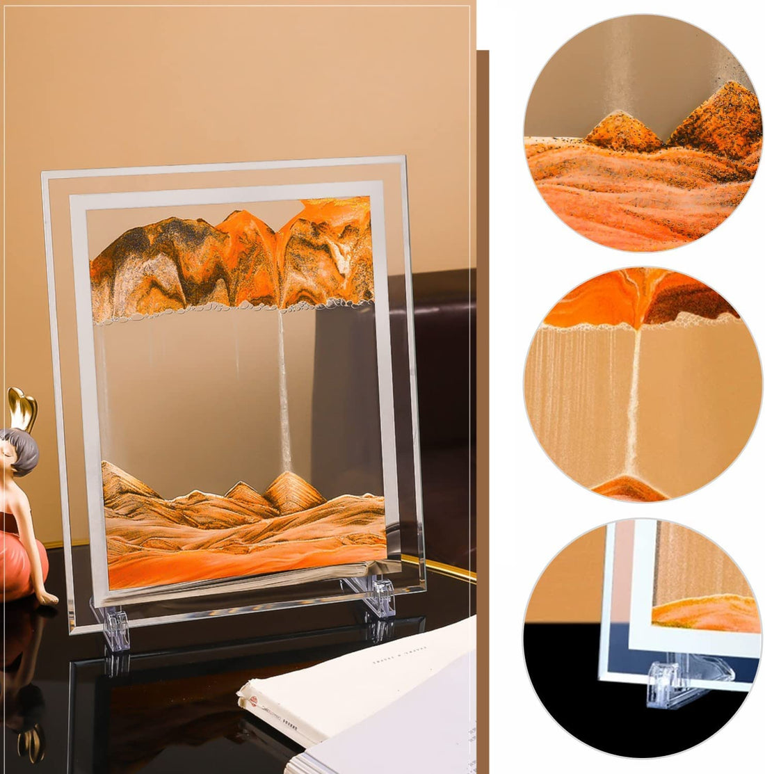 Moving Sand Art Picture 3D Deep Sea Sandscapes Sand Art Liquid Motion Bubbler Timer for Adult Kid Desktop Art Toys for Home Decor and Office - Kalesh Monk