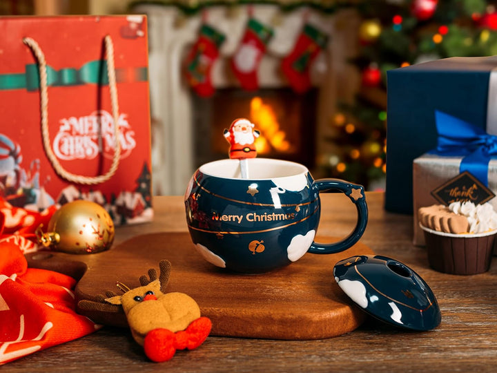 Christmas Mug for Kids with Santa Claus, Large Festive Happy Spehre Santa Spoon - Kalesh Monk