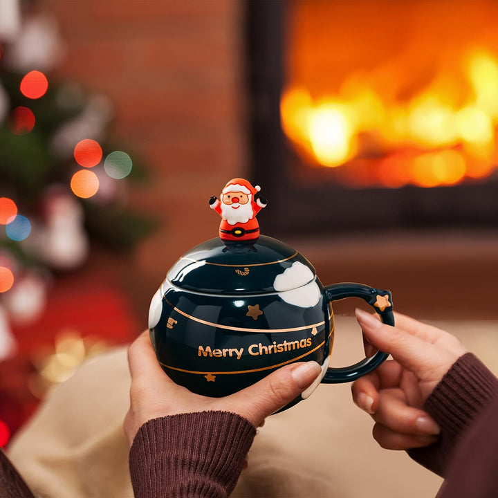 Christmas Mug for Kids with Santa Claus, Large Festive Happy Spehre Santa Spoon - Kalesh Monk