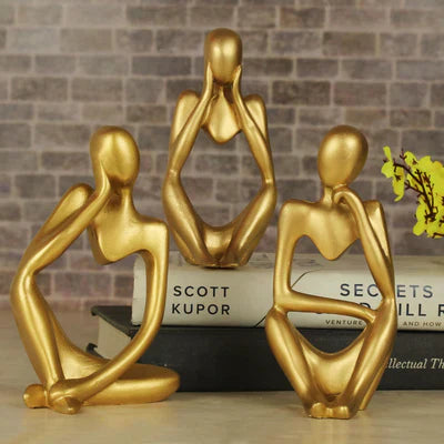 TIED RIBBONS Set of 3 Modern Art Man Showpiece Abstract Thinker Statue for Home Decor Items Decorative Showpiece - 13 cm - Kalesh Monk