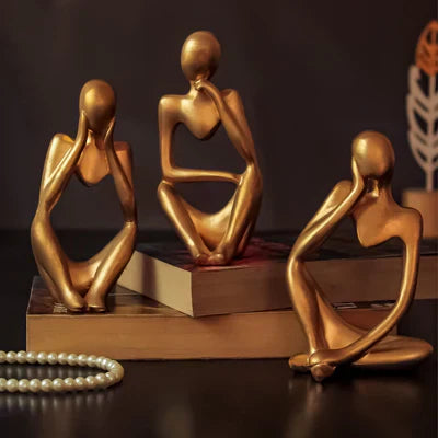 TIED RIBBONS Set of 3 Modern Art Man Showpiece Abstract Thinker Statue for Home Decor Items Decorative Showpiece - 13 cm - Kalesh Monk