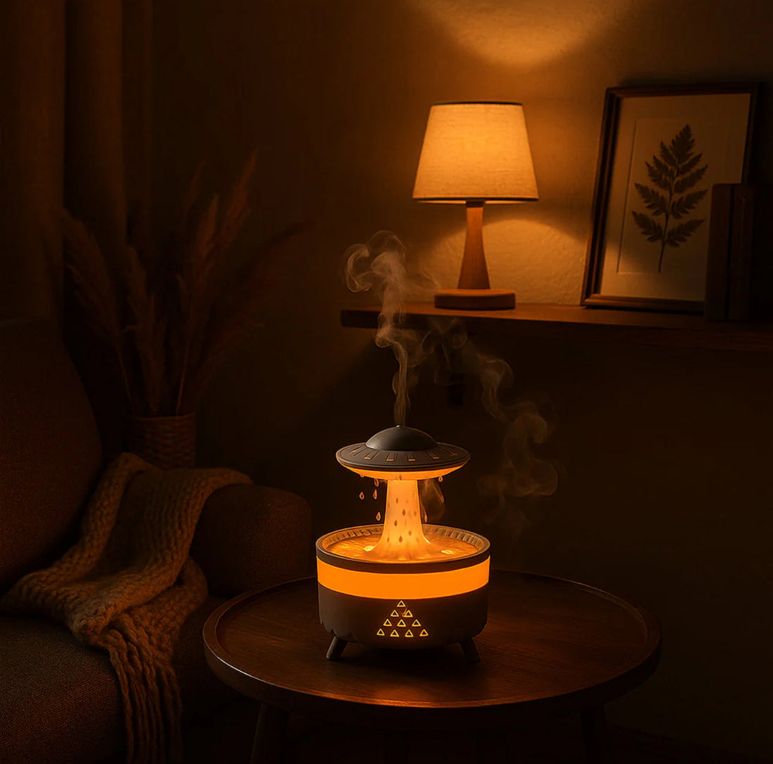 Musical Rain Drops Aroma Diffuser Humidifier for Home (with Inbuilt Soothing Music, Multi-Colour LED, 6 Inches Height, 250ml Tank)