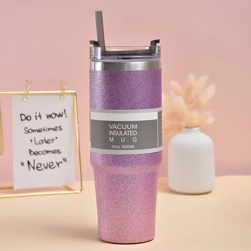 Stainless Steel Water Bottle 30oz, Diamond Painted Coffee Beer Mug, Straw Lid, Leakproof, Travel, Fitness, Sports - Kalesh Monk