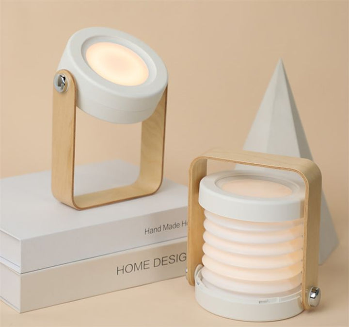 4-in-1 Foldable Table Lamp, USB Rechargeable LED Light, Wooden Handle Portable Lantern Light and Flashlight - Kalesh Monk