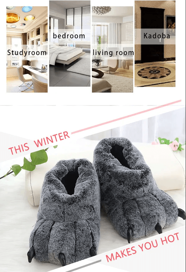 Wolf Slippers Plush Lining Non Slip Winter House Slippers for Couples Christmas Gift (Universal Size)