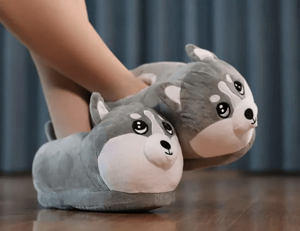 Husky Slippers Plush Lining Non Slip Winter House Slippers for Couples Christmas Gift (Universal Size)