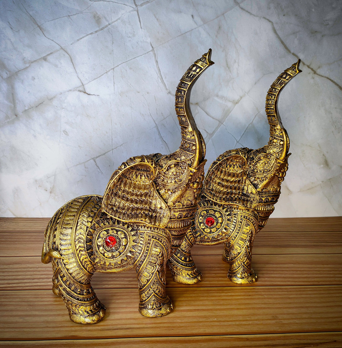 Set Of 2 Trunk Up Elephant Family Statue Showpiece Figurine indian Handicraft - Kalesh Monk