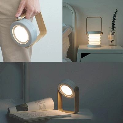 4-in-1 Foldable Table Lamp, USB Rechargeable LED Light, Wooden Handle Portable Lantern Light and Flashlight - Kalesh Monk