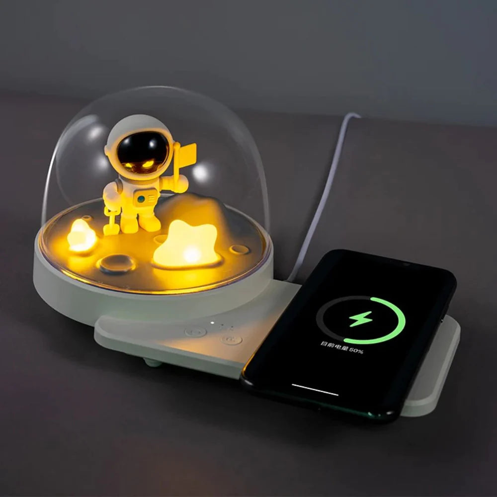 Triple Astro Fun | Astronaut 3-in-1 Wireless Charger, Night Light Lamp, and Bluetooth Speaker - Kalesh Monk