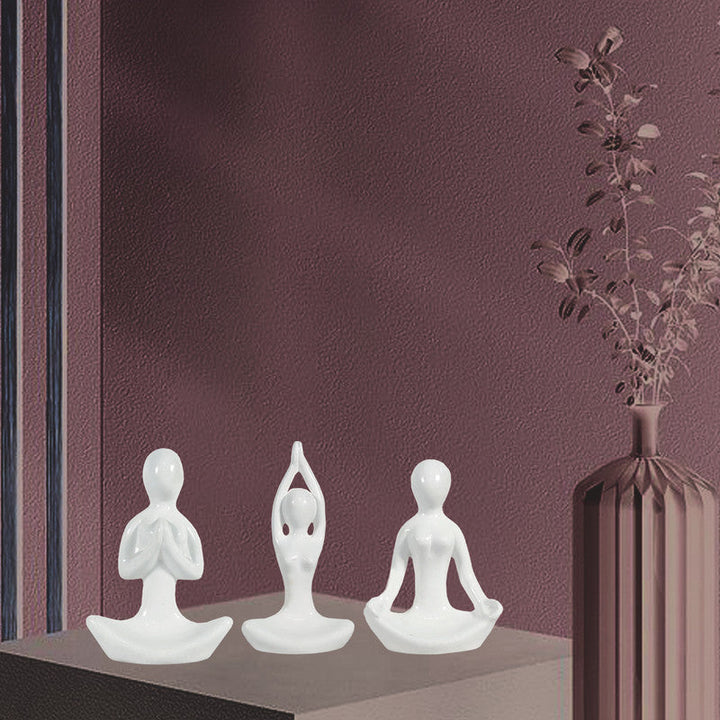 Yoga Girl Statue | Set of 3 | Minimalist Ceramic Meditation Thinker Sculpture | Decorative | Yoga Statues - Kalesh Monk