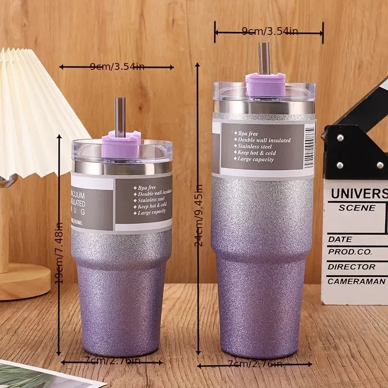 Stainless Steel Water Bottle 30oz, Diamond Painted Coffee Beer Mug, Straw Lid, Leakproof, Travel, Fitness, Sports - Kalesh Monk