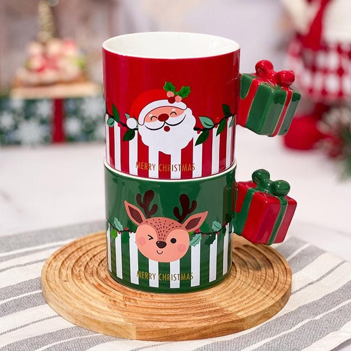 Christmas Themed Mug With Gift Box Handle - Assorted - Single Piece - Kalesh Monk