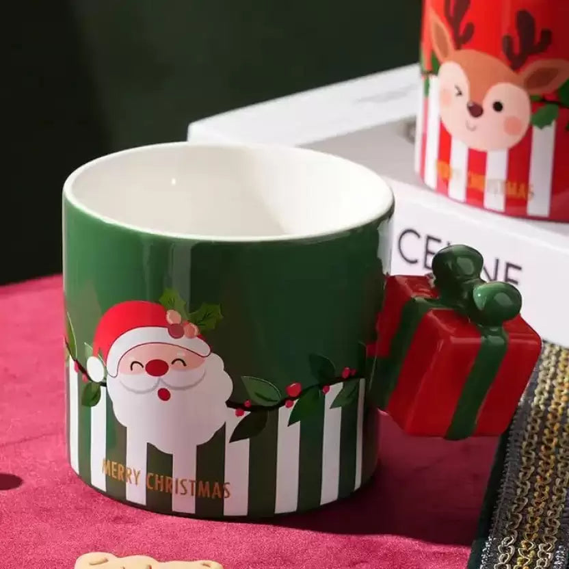 Christmas Themed Mug With Gift Box Handle - Assorted - Single Piece - Kalesh Monk