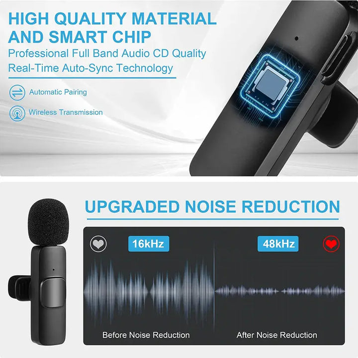Professional Grade Wireless Mic for Video Making Voice Recording Instagram Reels Youtube Microphones (Black) - Kalesh Monk
