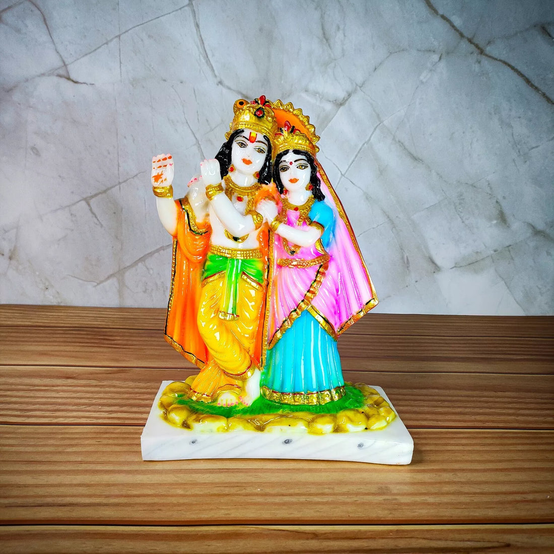Marble Polish Lord Radha Krishna Love Couple Statue Stand on Lotus Sculpture Han - Kalesh Monk