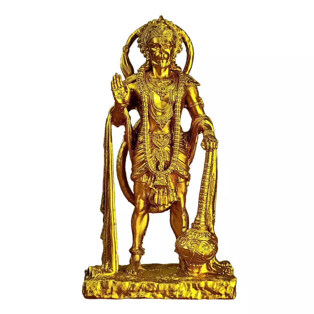 Indian Handicraft Golden Colour Shri Hanuman Idol - Kalesh Monk