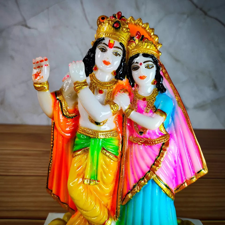 Marble Polish Lord Radha Krishna Love Couple Statue Stand on Lotus Sculpture Han - Kalesh Monk