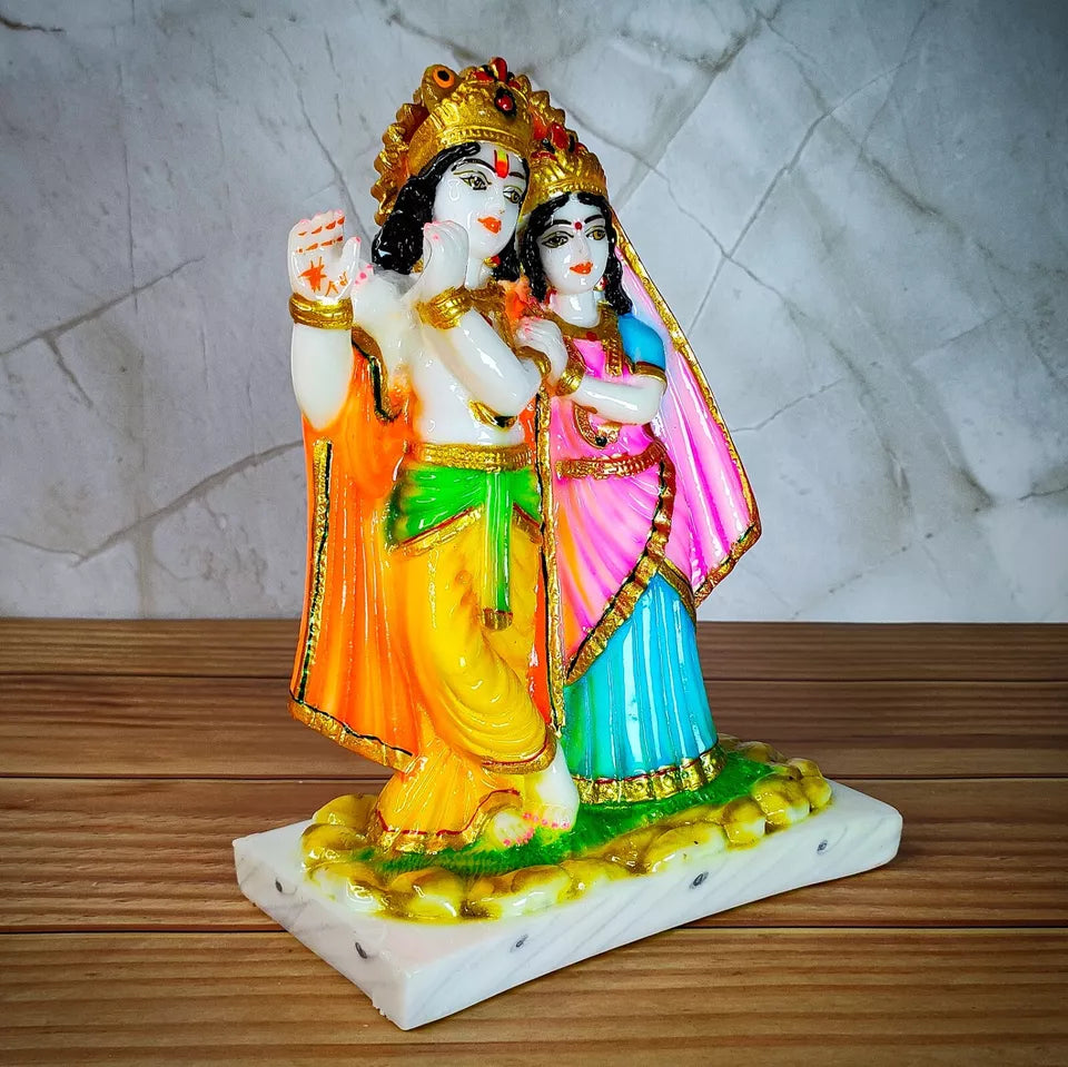 Marble Polish Lord Radha Krishna Love Couple Statue Stand on Lotus Sculpture Han - Kalesh Monk