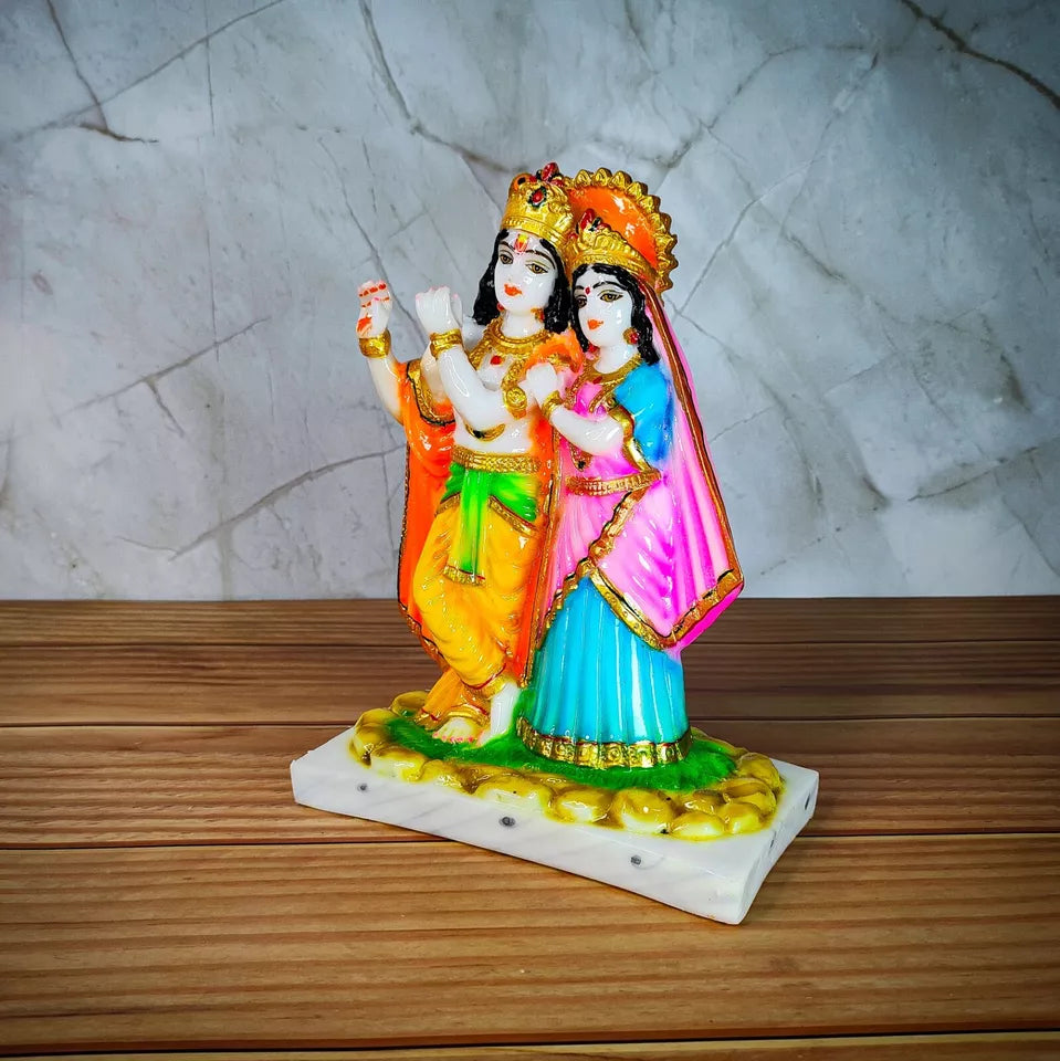 Marble Polish Lord Radha Krishna Love Couple Statue Stand on Lotus Sculpture Han - Kalesh Monk