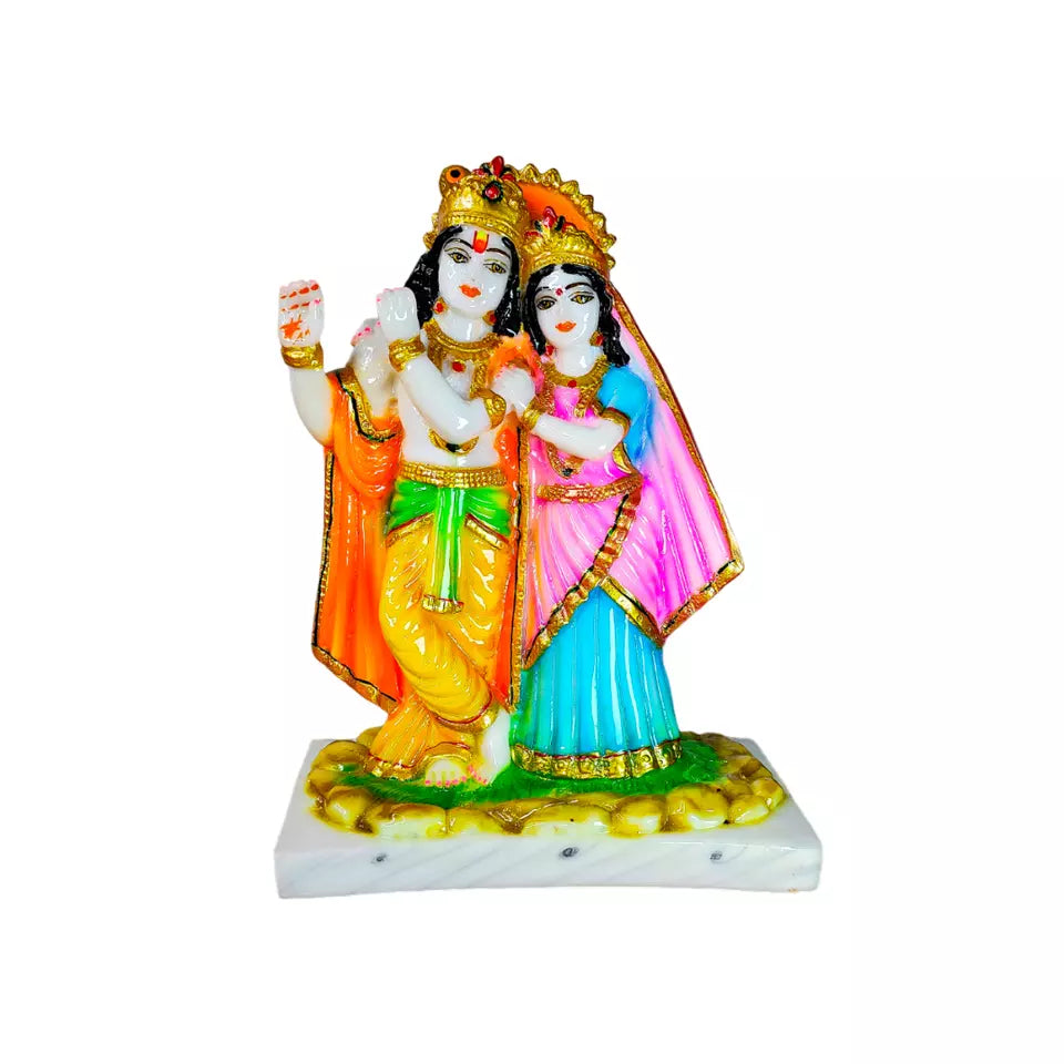 Marble Polish Lord Radha Krishna Love Couple Statue Stand on Lotus Sculpture Han - Kalesh Monk