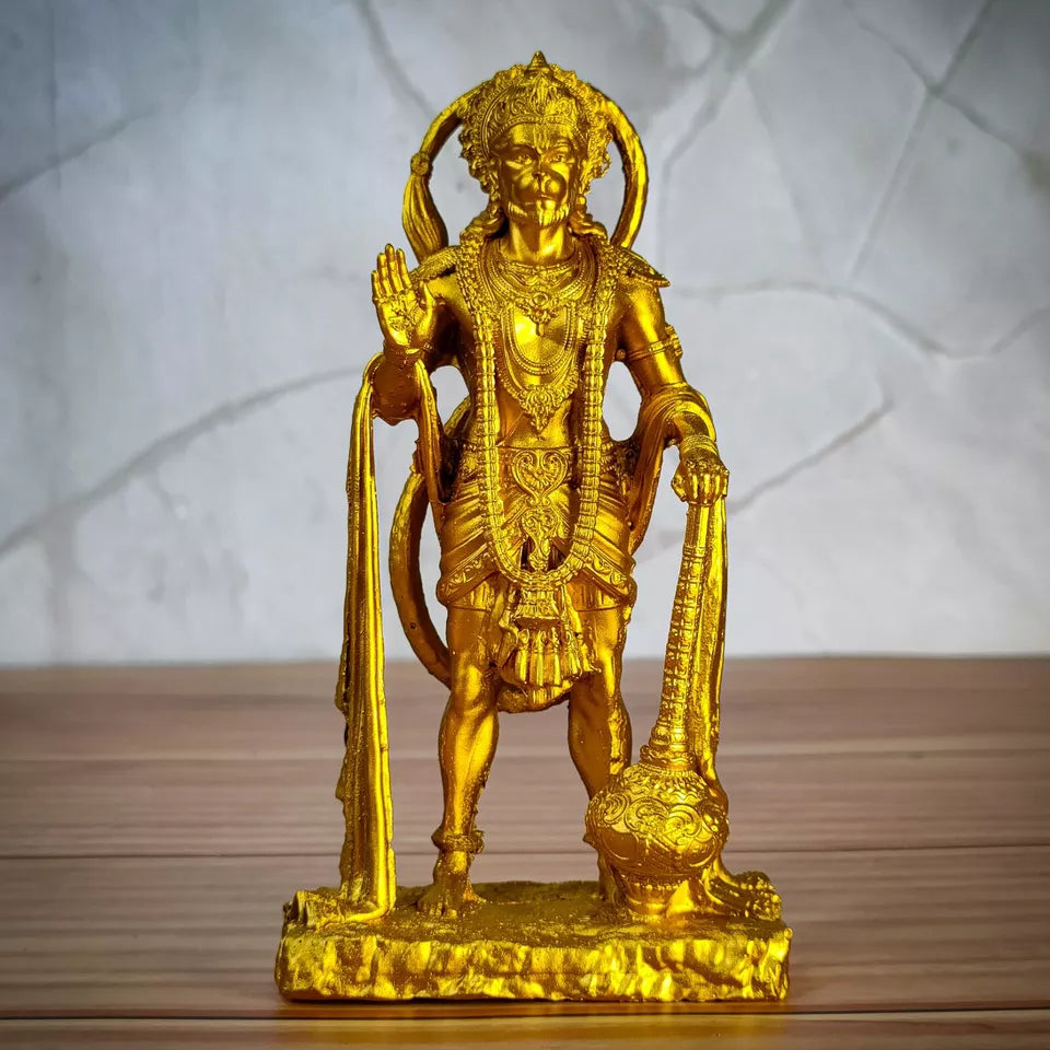 Indian Handicraft Golden Colour Shri Hanuman Idol - Kalesh Monk