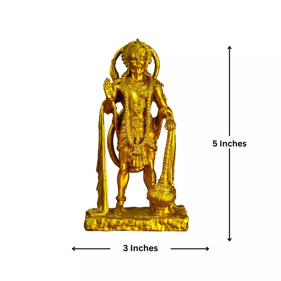 Indian Handicraft Golden Colour Shri Hanuman Idol - Kalesh Monk