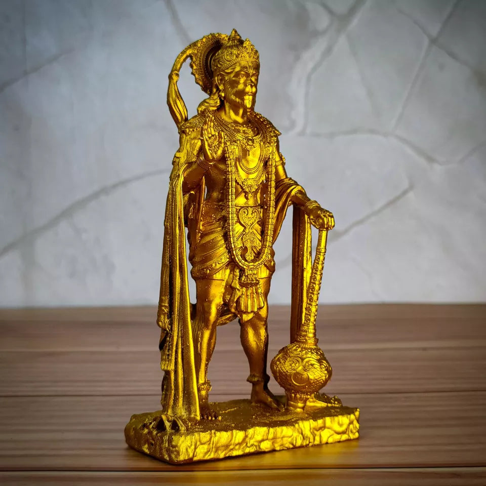 Indian Handicraft Golden Colour Shri Hanuman Idol - Kalesh Monk