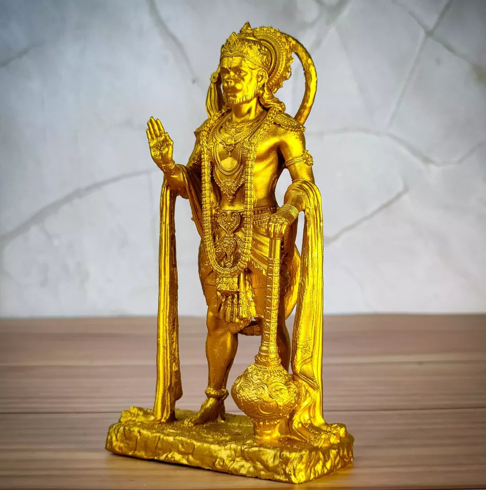 Indian Handicraft Golden Colour Shri Hanuman Idol - Kalesh Monk